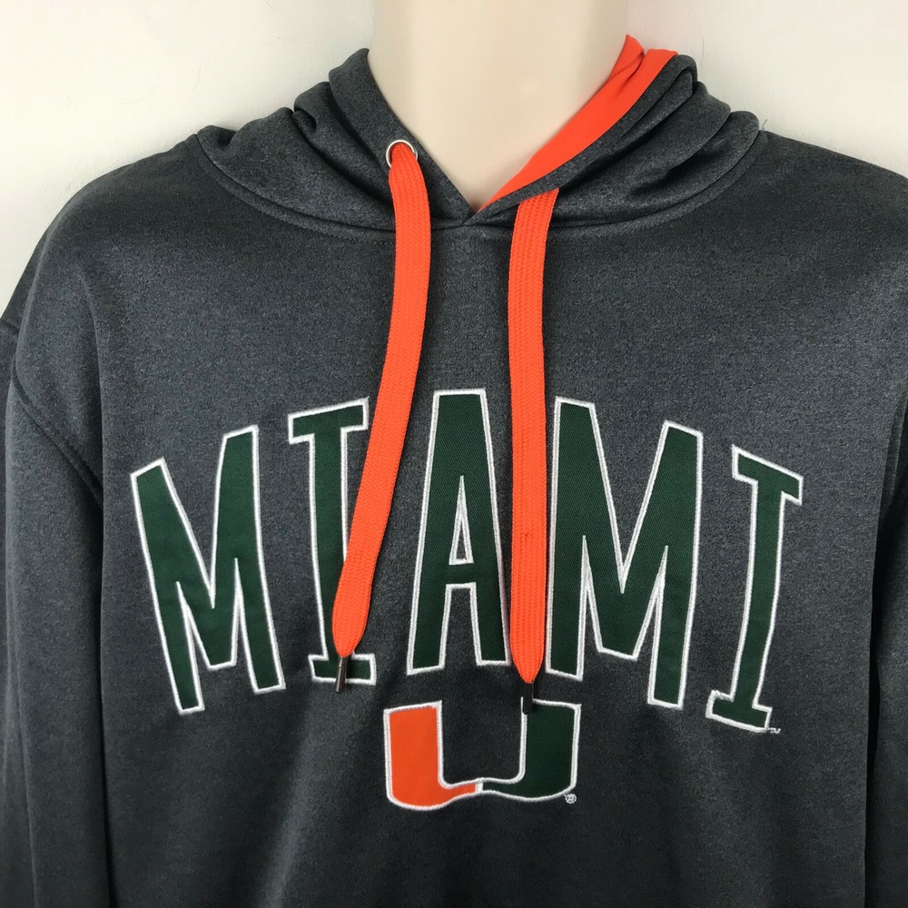 Miami Hurricanes Hoodie Sweatshirt ~ Dark Gray L ~ Embroidered Football Baseball